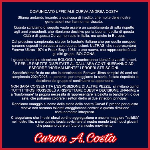Testo Curva Andrea Costa