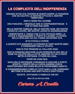 Comunicato Stampa Curva Andrea Costa Bologna FC