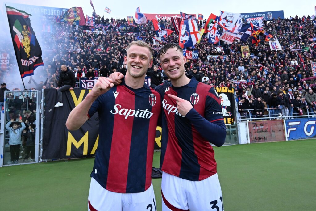 Due goleador del Dall'Ara nel 4 a 0 contro il Lecce (Jens Odgaard e Sam Beukema) ©Bologna Fc 1909