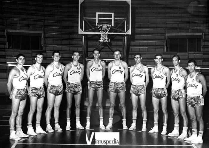 Coppa Emilia. Virtus 1965/66: Cosmelli, A. Giomo, Lombardi, Borghetti, Calebotta, Werner, Bonetto, Zuccheri, Pellanera, Dondi Dall'Orologio