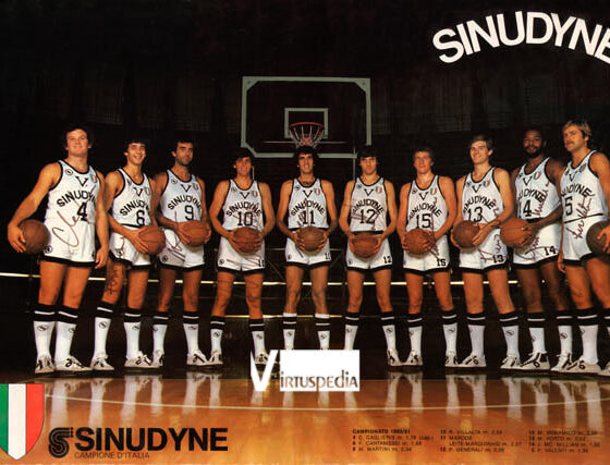 Virtus 1980/81: Caglieris, Cantamessi, Martini, Villalta, Marquinho, Generali, Bonamico, Porto, McMillian, Valenti