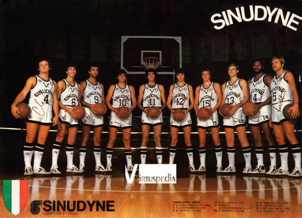 Virtus 1980/81: Caglieris, Cantamessi, Martini, Villalta, Marquinho, Generali, Bonamico, Porto, McMillian, Valenti