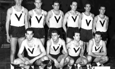 Pavia-Virtus. Virtus 1951/52. In piedi: Gambini, Dino Zucchi, Bersani, Ferriani, Vannini, Carlo Negroni. Sotto: Rapini, Bencivenni, Ranuzzi, Battilani