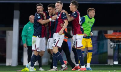 I giocatori rossoblù in Bologna-Atalanta