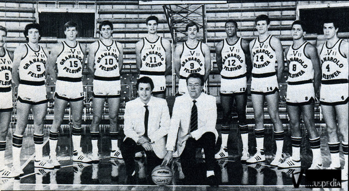 Virtus-Pesaro. Virtus 1984/85: Valenti, Fantini, Bonamico, Villalta, Binelli, Van Breda Kolff, Rolle, Daniele, Lanza, Brunamonti, Messina, Bucci